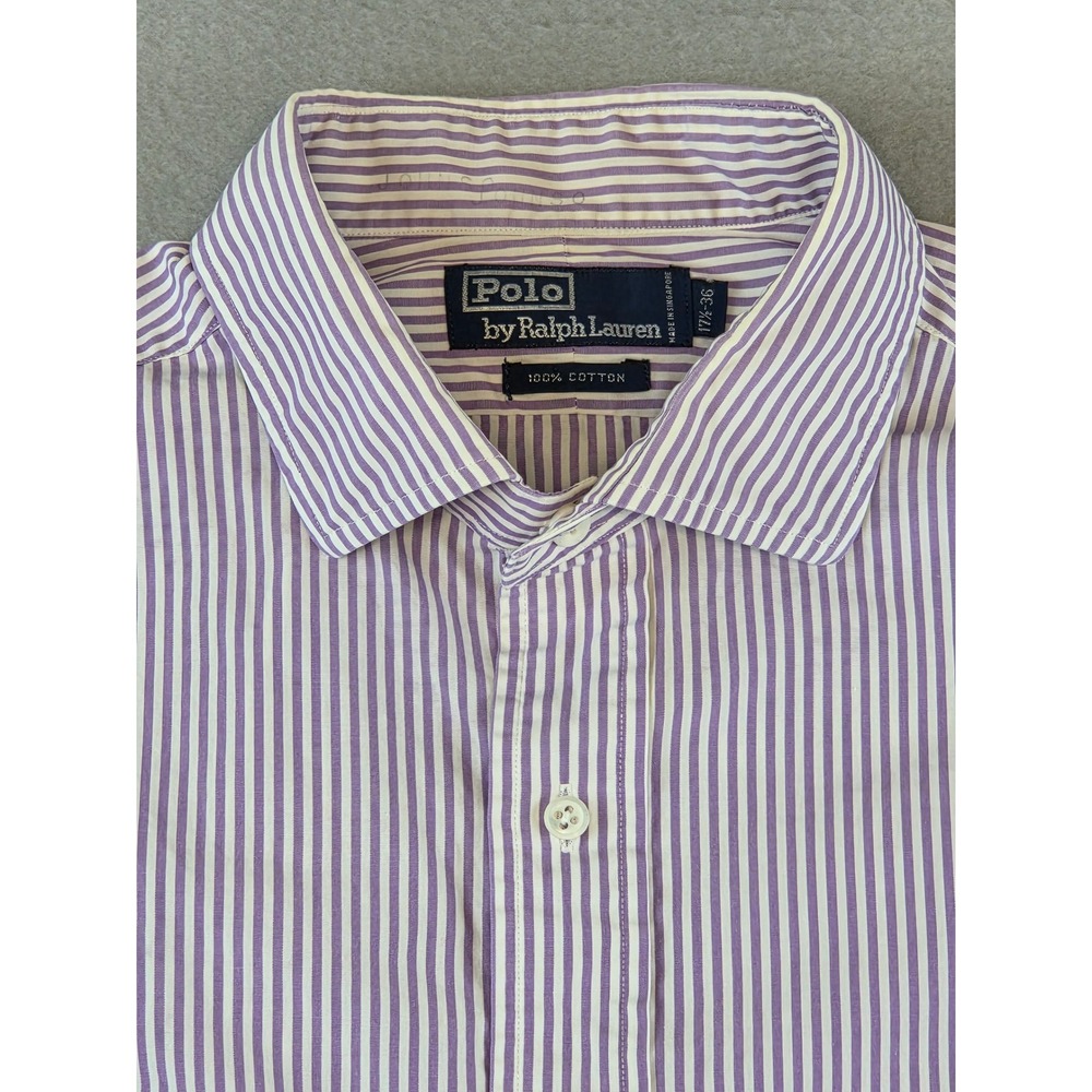 Vintage Polo Ralph Lauren Mens Purple Striped Button Up Shirt 17.5 36 Preppy